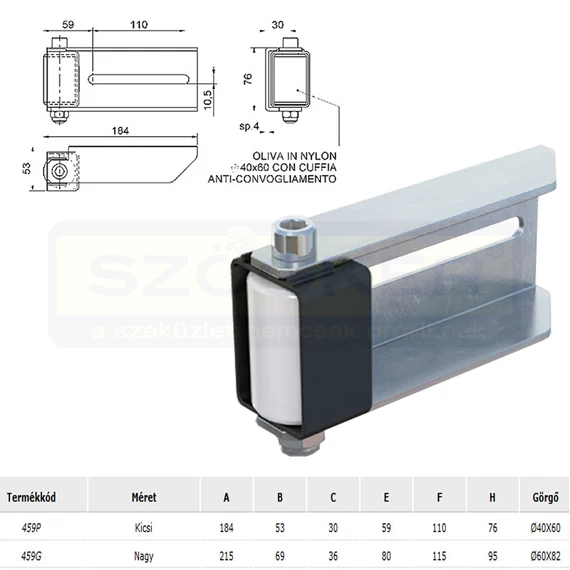 COMBI 459.P VEZETŐGÖRGŐ KAPUHOZ OLDALSÓ 40*60mm