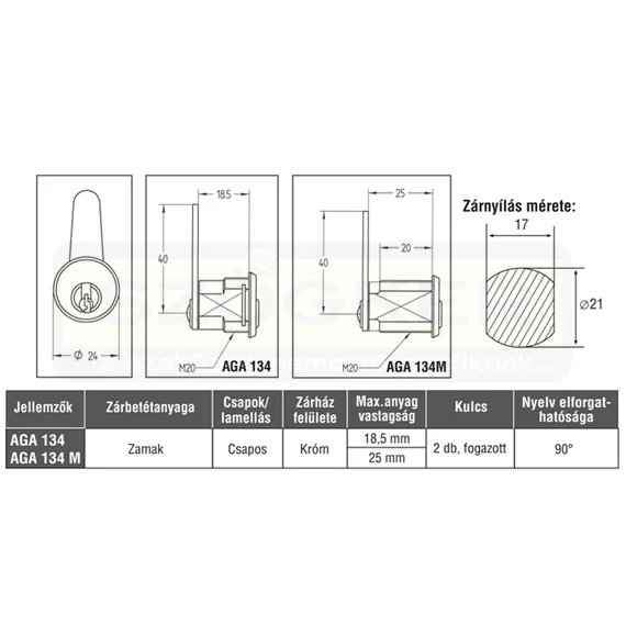 LEMEZSZEKRÉNYZÁR HOSSZÚ NYELV TESTHOSSZ:30mm,NYELV:45mm AGA 134M