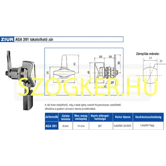 LEMEZSZEKRÉNYZÁR LAKATOLH 391 TESTHOSSZ:25mm NYELV:55mm AGA 391