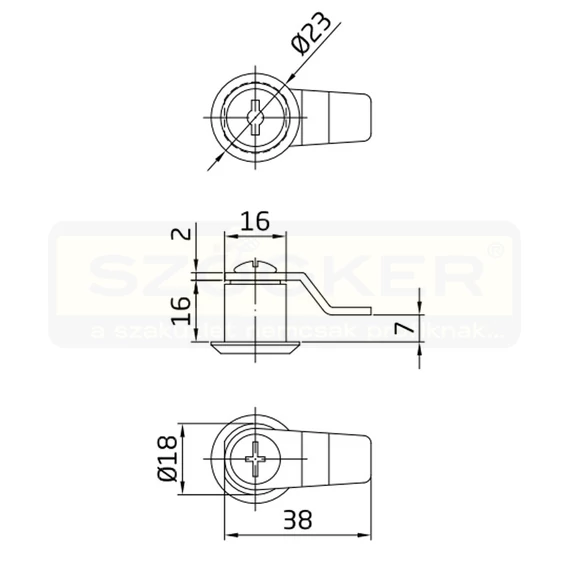 AMIG 3A/17739 LEMEZSZEKRÉNYZÁR HAJLÍTOTT TESTHOSSZ:16mm NYELV:38mm