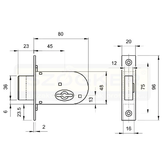 EUROELZETT N°700-5K ZÁRTEST BEVÉSŐ RETESZ NYELVVEL KÉTTOLLÚ 5DB KULCCSAL 45/20