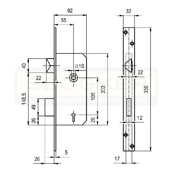 EUROELZETT N°3413 ZÁRTEST TEMPLOM BEVÉSŐ 105mm KULCSOS-BAL KILINCSES ELŐAJTÓ