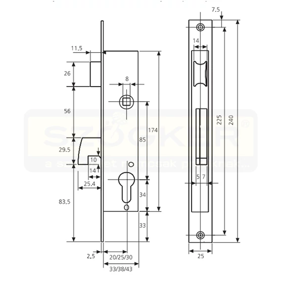 TESA 2246BE253AI ZÁRTEST PORTÁL 40mm GÖRGŐS CIL 25/22 KAMPÓS NY. BETÉT NÉLKÜL