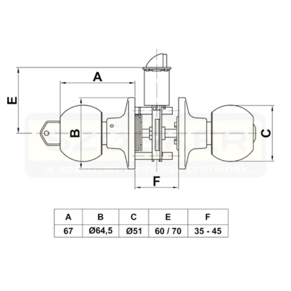 AMIG 611/12578 GOMBOS BEJÁRATI AJTÓZÁR 60mm CSILLOGÓ RÉZ CIL.-FORGATÓGOMB