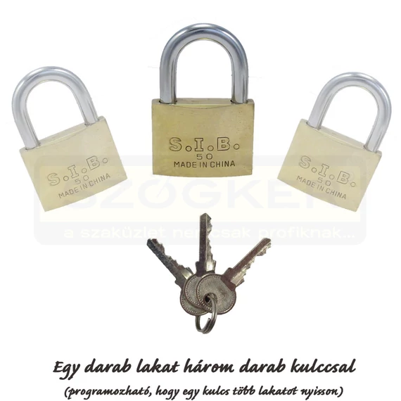 NORMÁLKENGYELES LAKAT 40mm SÁRGARÉZ EGYZÁRLATÚ 3DB KULCS IMPORT