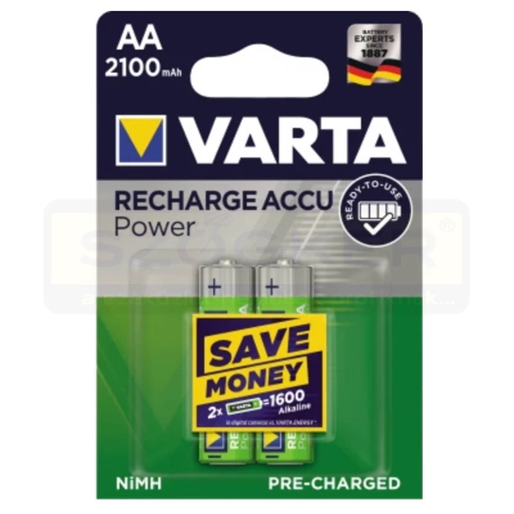 AKKUMULÁTOR AA ELŐTÖLTÖTT 2100mAh 1,2V NiMH 2DB/CSOMAG VARTA AA R2U B2