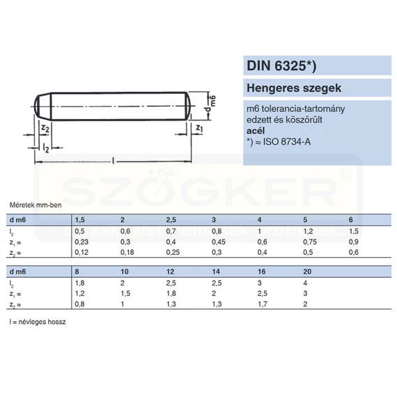 ILLESZTŐSZEG HENGERES D06*014 DIN 6325ST EDZETT (m6) IMPORT