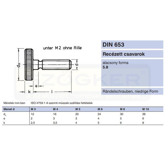 ROVÁTKOLTFEJŰ CSAVAR M05*20 HG DIN 653-5.8  ALACSONYFEJŰ IMPORT