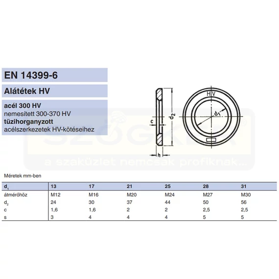 HV ALÁTÉT M27 (28) DIN 6916-C45 THG. EN 14399-6 IMPORT