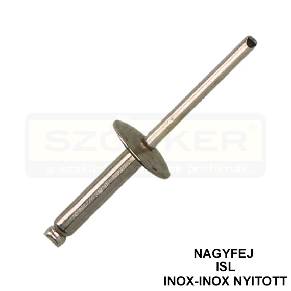 HÚZÓSZEGECS NYITOTT 4.8*12 FGF DIN 7337A NAGYFEJŰ INOX-INOX ISL