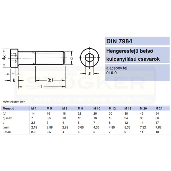 BK HENG. ALACSONYFEJŰ M6*10 DIN 7984 10.9 NAT. NEM CSAPOLT IMPORT