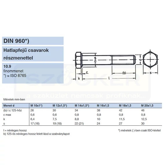 HLF CSAVAR M18*1.50*100 DIN 960-10.9 NAT. RM
