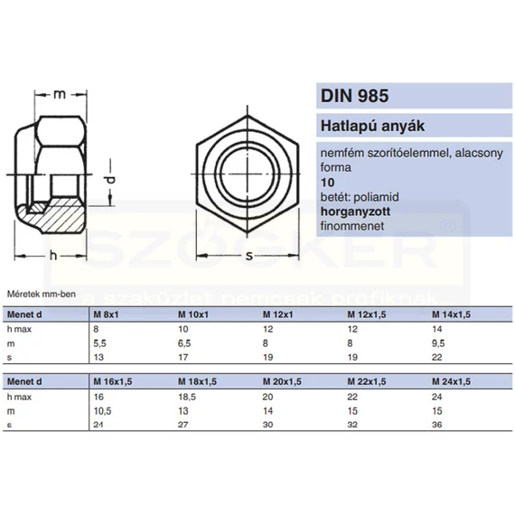 ÖNBIZT.ANYA MŰAG.BET. M12*1.00 DIN 985-10 HG. IMPORT