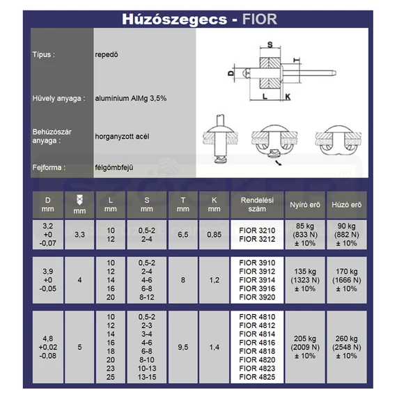 HÚZÓSZEGECS REPEDŐ 4.8*12 ALU-ACÉL DSU FIOR