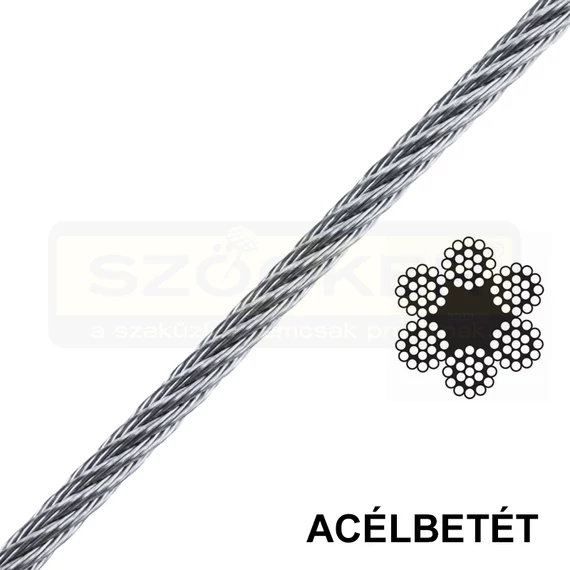 SODRONYKÖTÉL D8.0 T6*19 WSC HG. DIN 3069 45.4KN ACÉLBETÉT IMPORT